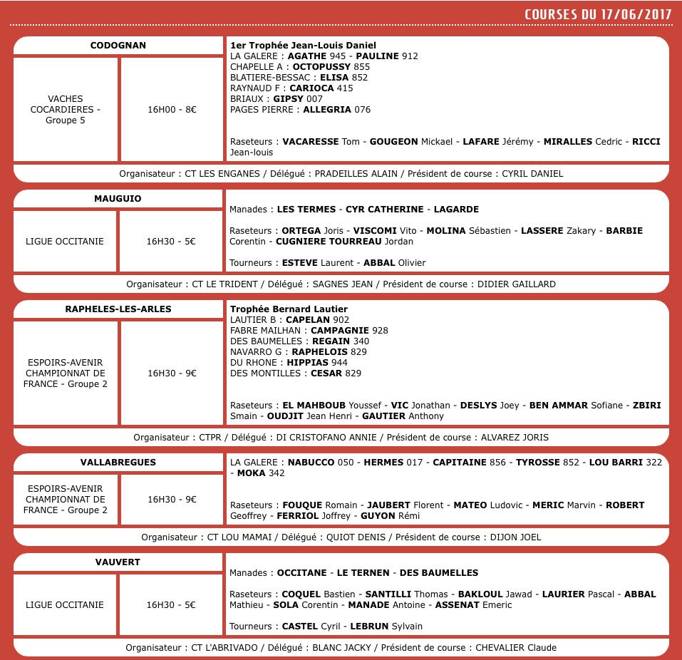 Calendrier Course Camarguaise – 16 au 18 juin 2017 – Toril TV