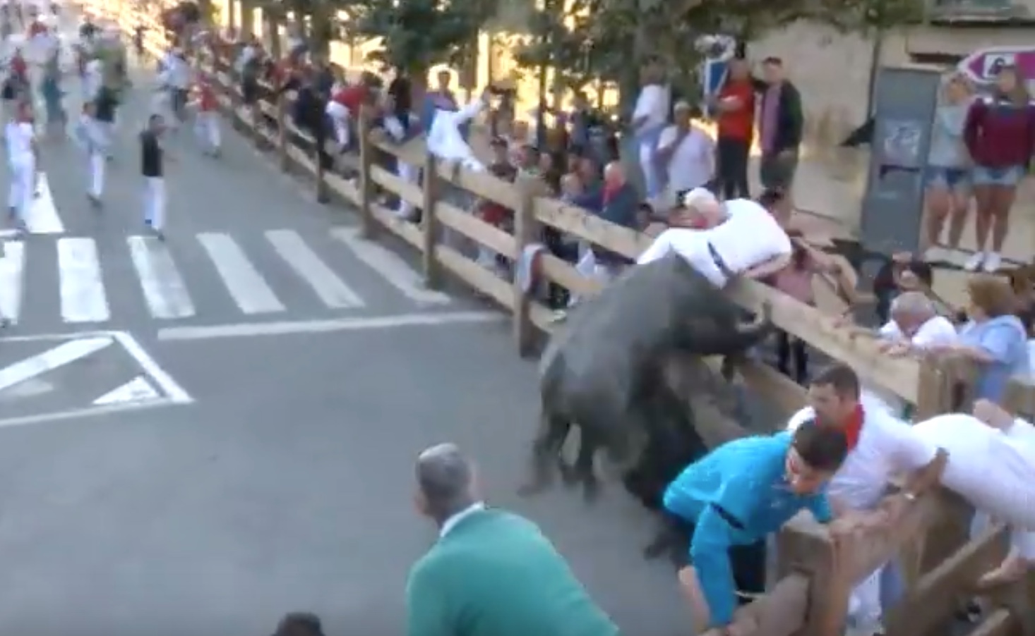 VIDEO // Un pamplonés corneado en el tercer encierro de Tafalla